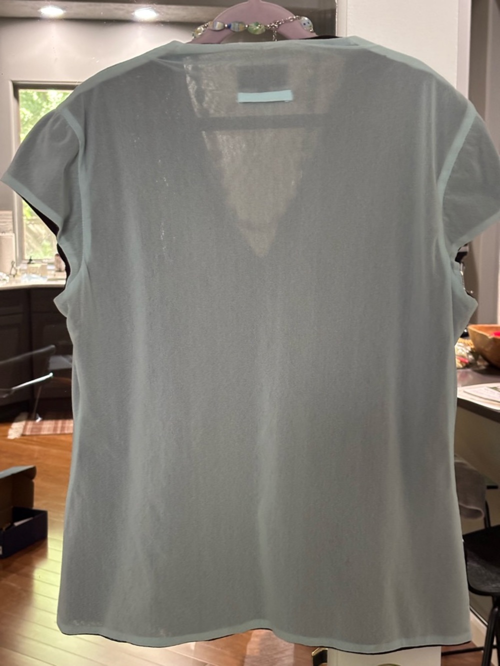 Drama Sea Glass Blu Sheer V-Neck Blouse Lightweight Top / Medium - Picture 4 of 13